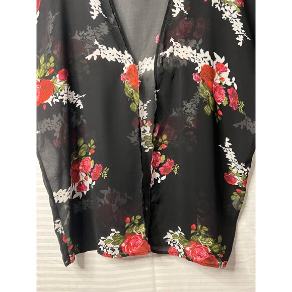 Floral Open Front Kimono Cardigan Black Sheer Cover-Up 2XL Lightweight Plus Size - Picture 13 of 13